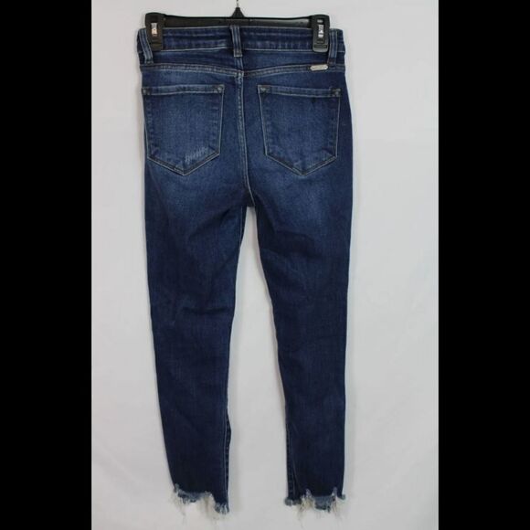 Kancan Estilo Skinny Distressed Dark Wash Denim Blue Jeans Size 26 DESTROYED HEM - Picture 3 of 7